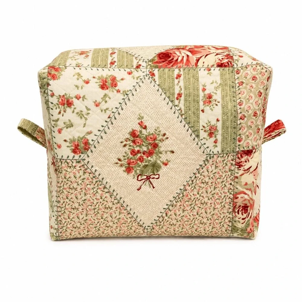 Floral Quilted Makeup Bag Cosmetic Pouch Cottage Style Toiletry Organizer